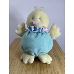 VTG Kids Gifts Duck Rattle Plush Pastel Green Rattle Bow Stuff Baby Toy Lovey 6"